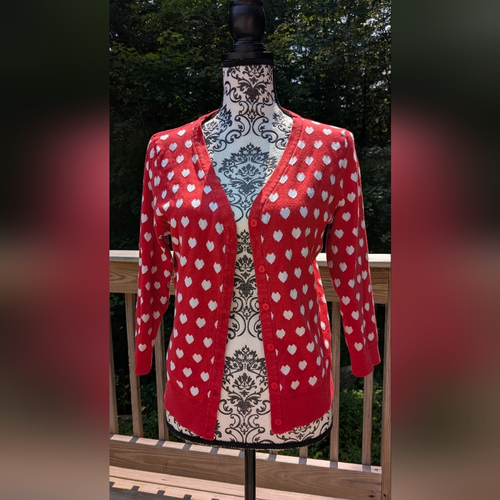 Forever 21 Red Heart Patterned Cardigan